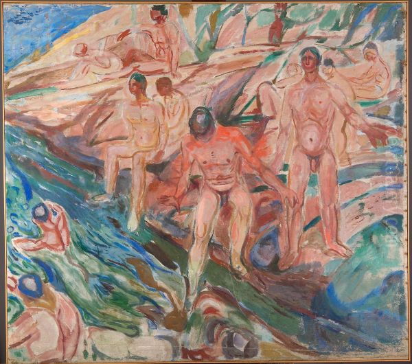 Bathing Men on Rocks - view 1