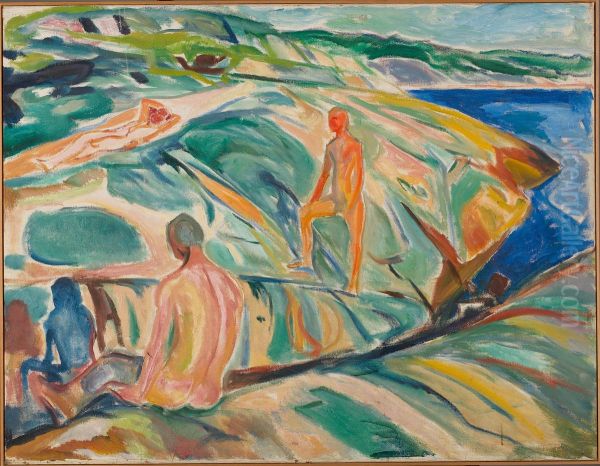 Bathing Men on Rocks - view 1