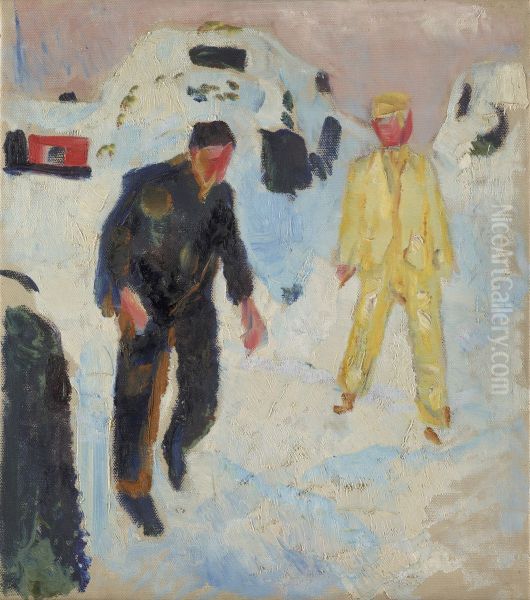 Black and Yellow Man in Snow - view 1