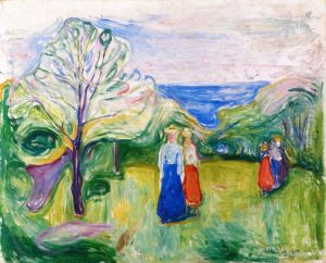 Cherry Tree in Blossom and Young Girls in the Garden by Edvard Munch