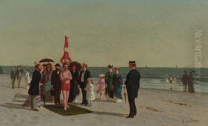 Beach Scene With Acrobats by Samuel S. Carr