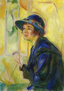 Female Portrait against Yellow Background by Edvard Munch