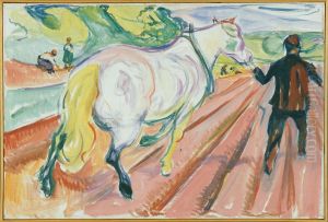 Horse and Man in the Field by Edvard Munch