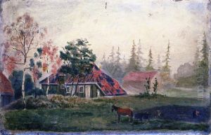 Horse and Wagon in front of Farm Buildings by Edvard Munch
