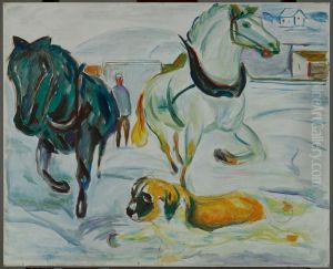 Horse Team and a St. Bernard in the Snow by Edvard Munch
