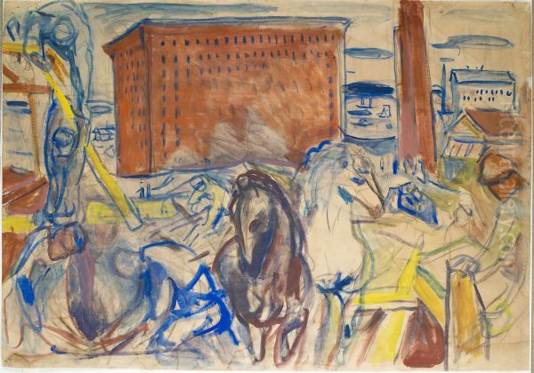 Horse Team on a Building Site - view 1