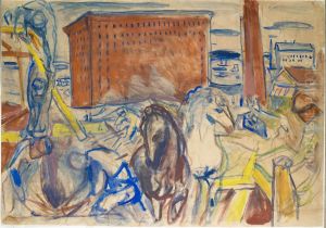 Horse Team on a Building Site by Edvard Munch