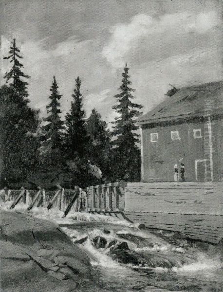Landscape with Waterfall and House - view 1