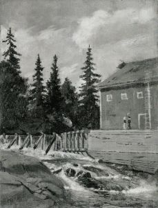 Landscape with Waterfall and House by Edvard Munch