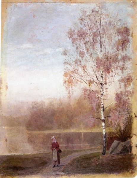Landscape with Woman Walking by a Lake - view 1
