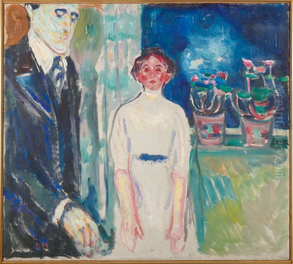 Man and Woman by the Window with Potted Plants - view 1