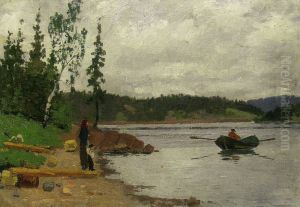 Man Rowing towards Land