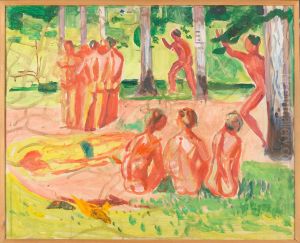 Naked Men in Birch Forest by Edvard Munch