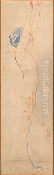 Nude Woman Stretching her Arms in the Air - view 1