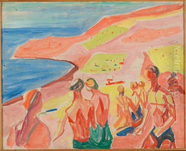 People Sunbathing in a Bay - view 1