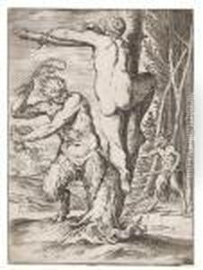 Satyr Eine Nymphe Schlagend