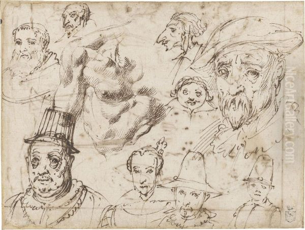 Nine Studies Of Heads And A Partial Study Of A Torso - view 1