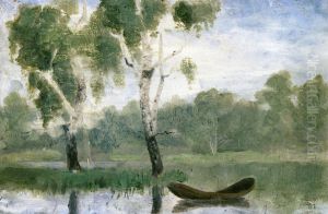 Small Lake with Boat by Edvard Munch