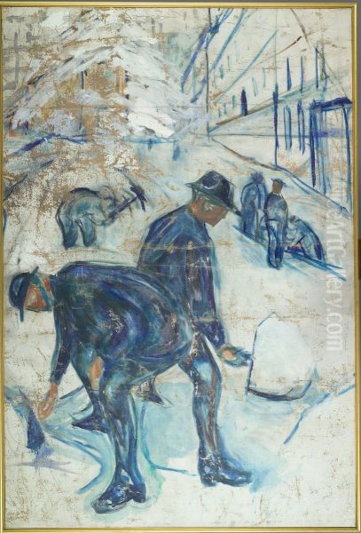 Snow Shovellers on the Building Site - view 1