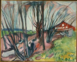 Spring Landscape with Red House by Edvard Munch
