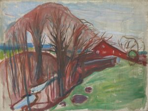 Spring Landscape with Red House by Edvard Munch