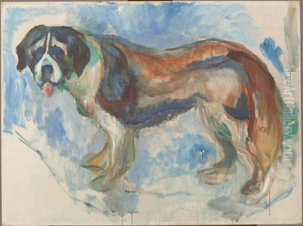 St. Bernard Dog in Snow - view 1