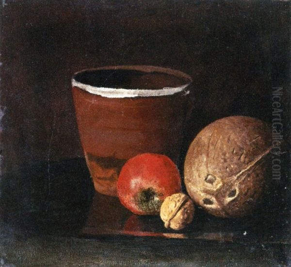 Still LIfe with Jar, Apple, Walnut and Coconut - view 1