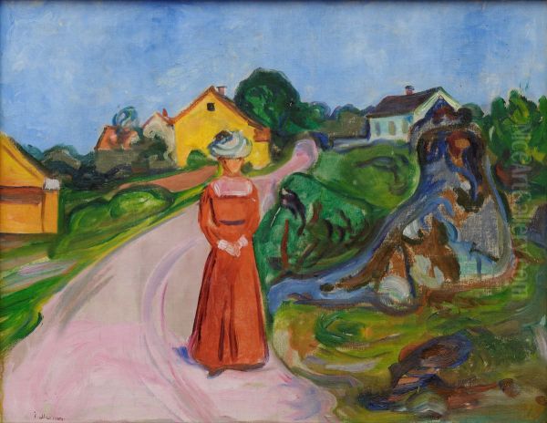 Frau im roten Kleid (Strasse in Aasgaardstrand) - view 1