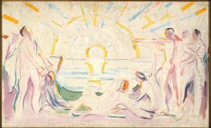 The Sun and Awakening Nude Men by Edvard Munch