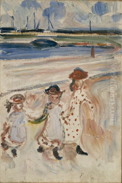 Three Small Girls on the Beach - view 1