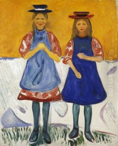 To sma piger med bla forklaeder by Edvard Munch