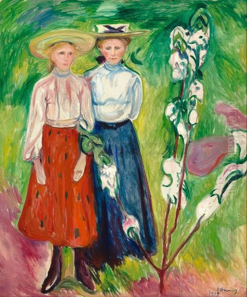 Two Girls under an Apple Tree in Bloom - view 1