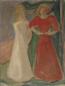 Two Young Women in Red and White (The Reinhardt Frieze) by Edvard Munch