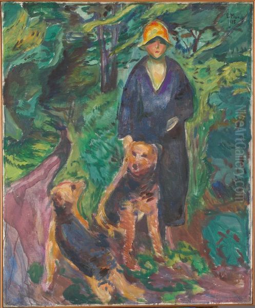 Woman with Airdale Terrier - view 1