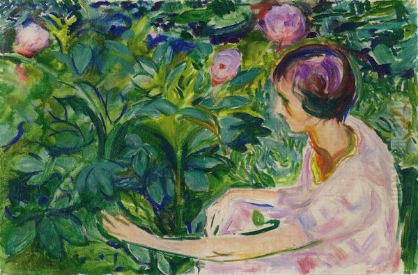 Woman with Peonies - view 1
