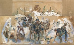 Workers on the Building Site. Draft for a Decoration of Oslo City Hall by Edvard Munch