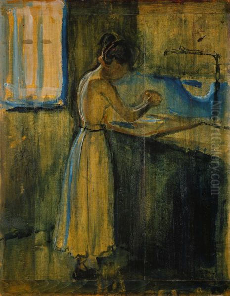 Young Woman Washing herself - view 1