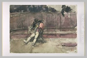 Le Picador blesse, soutenu par deux hommes by Maria Fortuny Marsal