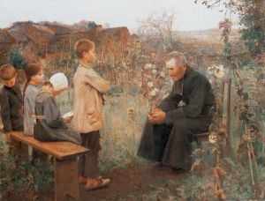 La Lecon de catechisme by Jules-Alexis Muenier
