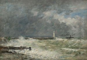 Entree des jetees du Havre par gros temps by Eugene Louis Boudin