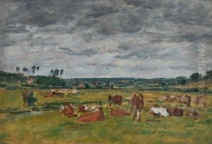 Landscape with cows by Eugene Louis Boudin
