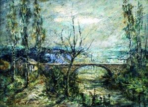 Paysage Au Pont. by Louis Hilaire Carrand