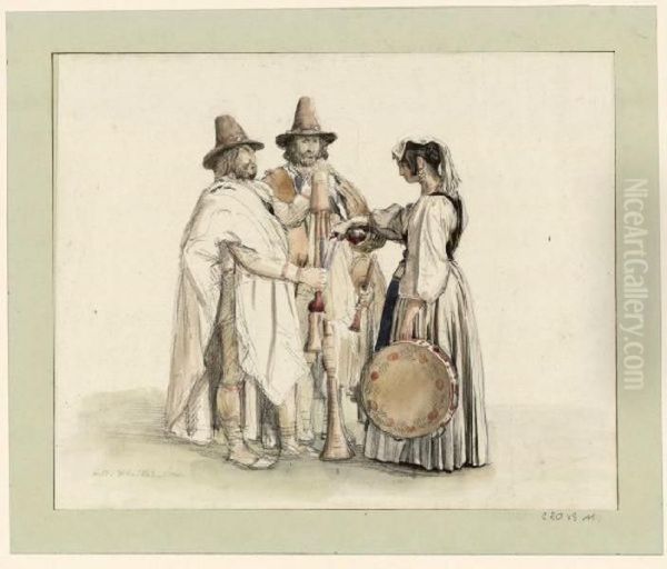 Young woman with a tambourine serving wine - view 1