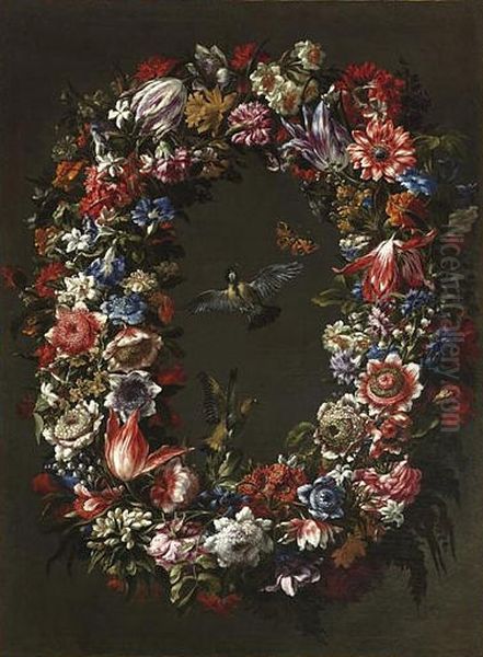 Festoon with flowers, birds and a butterfly.[1] - view 1
