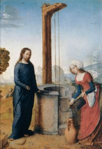 Christus in gesprek met de Samaritaanse vrouw by Juan De Flandes