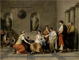 Cornelie, mere des Gracques, montre ses enfants, en disant: "Voici mes richesses et mes bijoux" by Joseph-Benoit Suvee