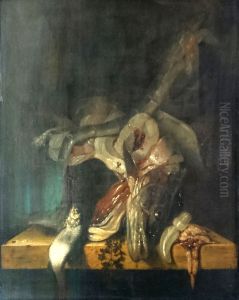 Poissons morts debordant d'un panier pose sur une tablette de pierre Poissons morts debordant d'un panier pose sur une tablette de pierre