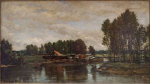 Bateaux sur l'Oise. by Charles-Francois Daubigny