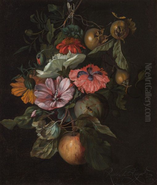 Festoon of flowers hanging on a nail - view 1