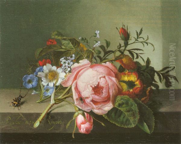 Rosenzweig mit Kafer und Biene - view 1